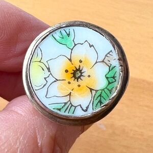 VINTAGE DESIGNER J.LEE JESSICA LEE 925SS CERAMIC FLOWER PAINTING RING HALLMARKED